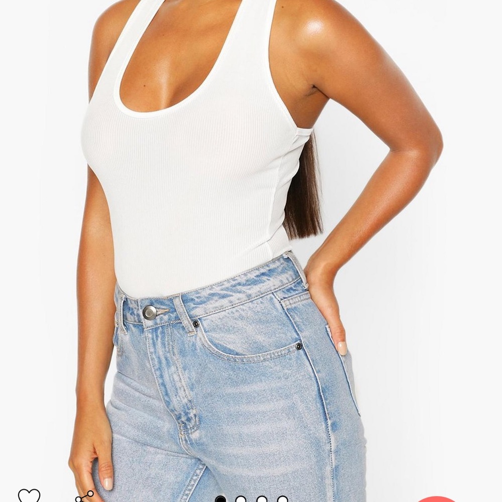 Boohoo Basic White Ribbed Plunging Bodysuit